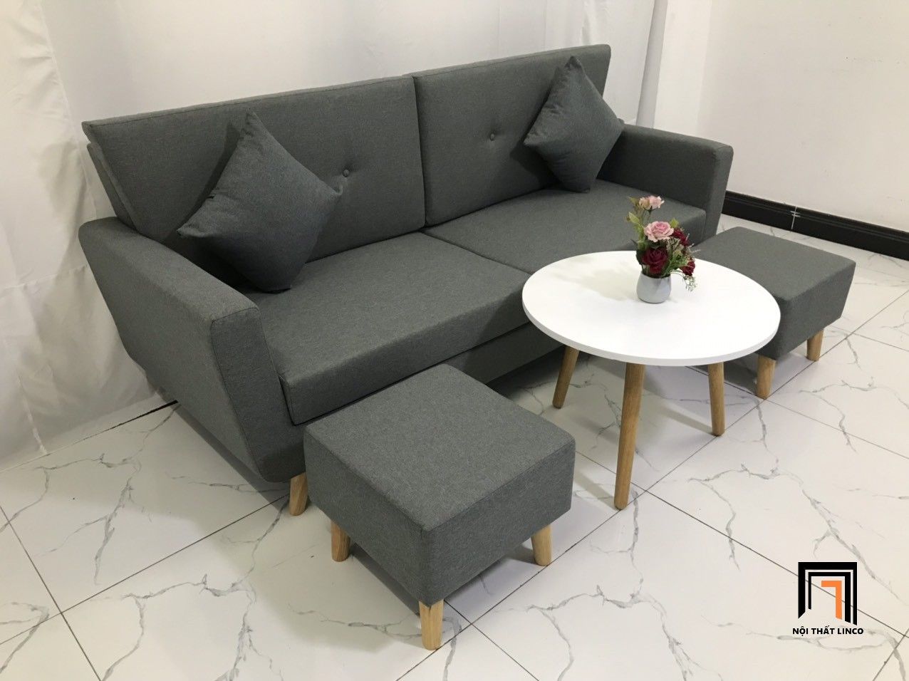  Bộ ghế sofa băng 1m9 giá rẻ BL5 Piloc màu xám đậm vải bố 
