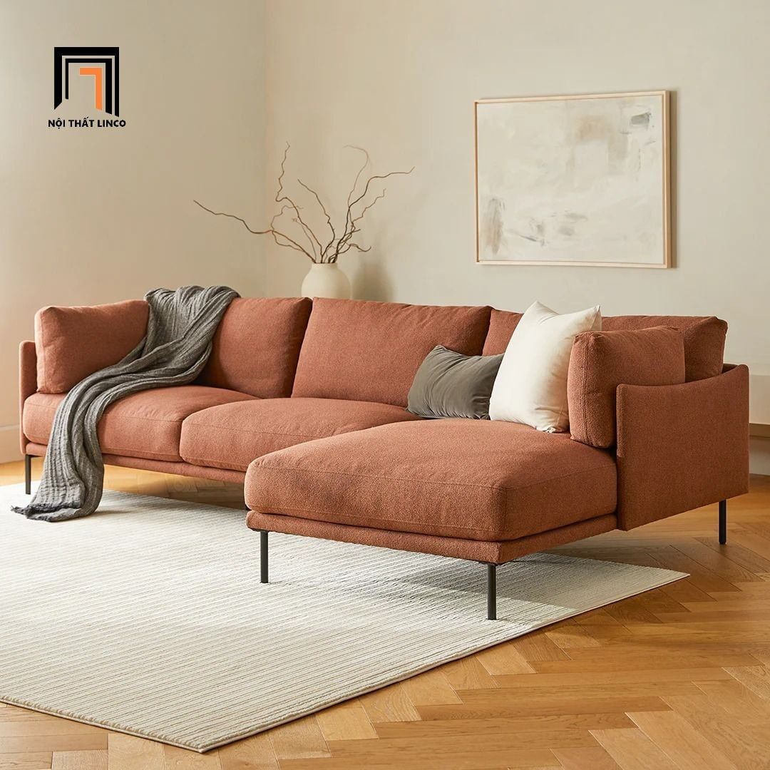  Set ghế sofa góc L vải nỉ GT285 Martel 2m2 x 1m6 màu cam đẹp 
