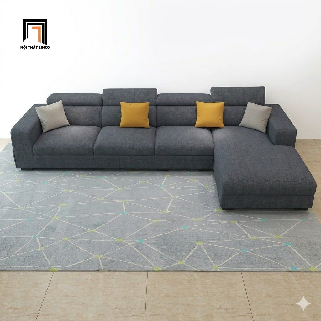  Bộ ghế sofa chữ L GT287 Eymet dài 3m x 1m6 vải nỉ xám đậm 