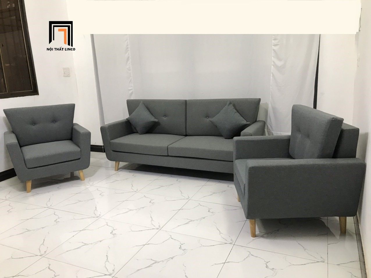  Bộ ghế sofa xám lông chuột KL5 Piloc cho văn phòng làm việc 