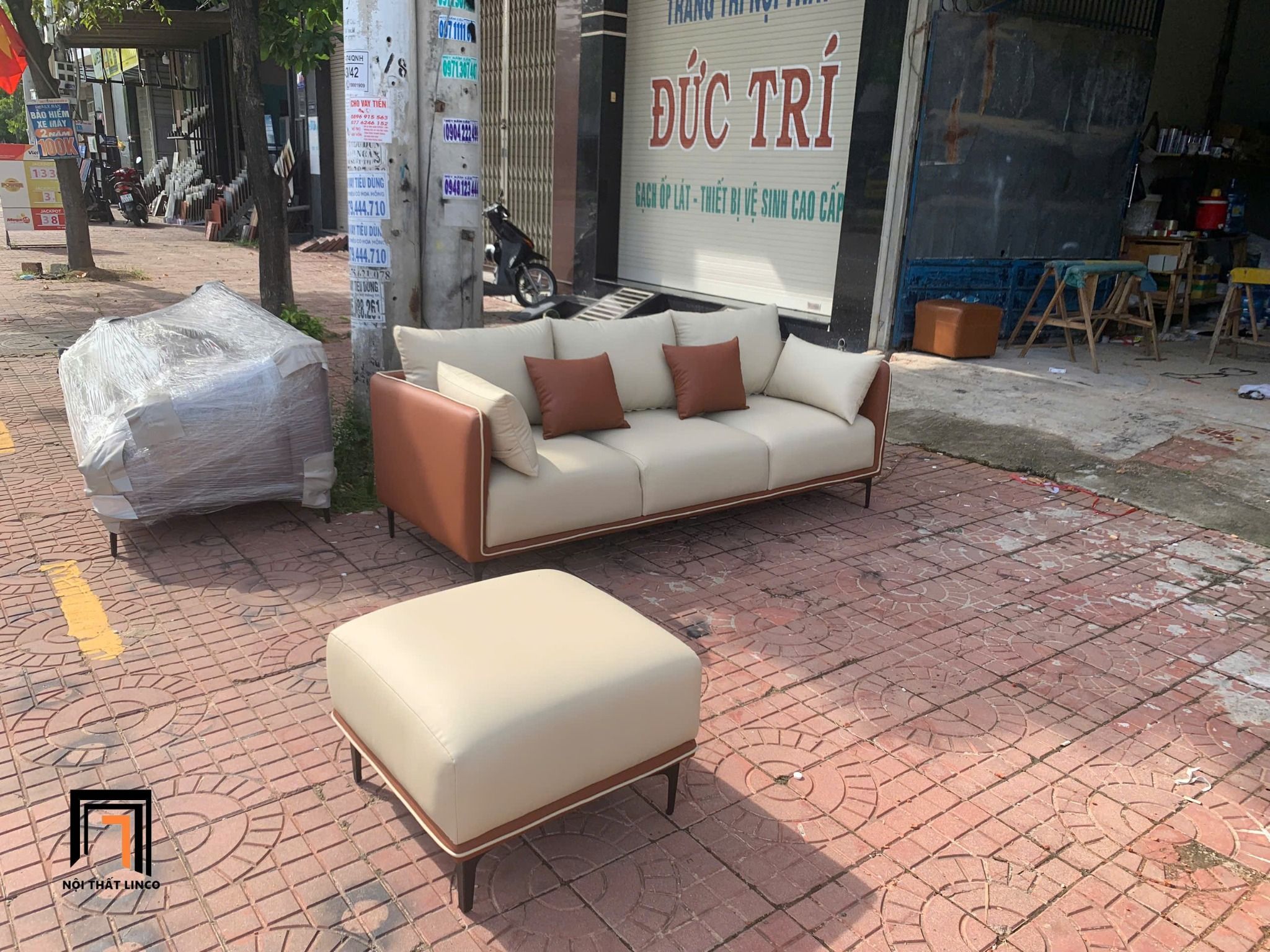  Bộ ghế sofa hiện đại phối màu da BT210 Nieto dài 2m cho chung cư 