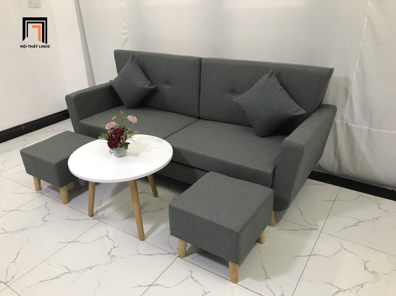  Bộ ghế sofa băng 1m9 giá rẻ BL5 Piloc màu xám đậm vải bố 
