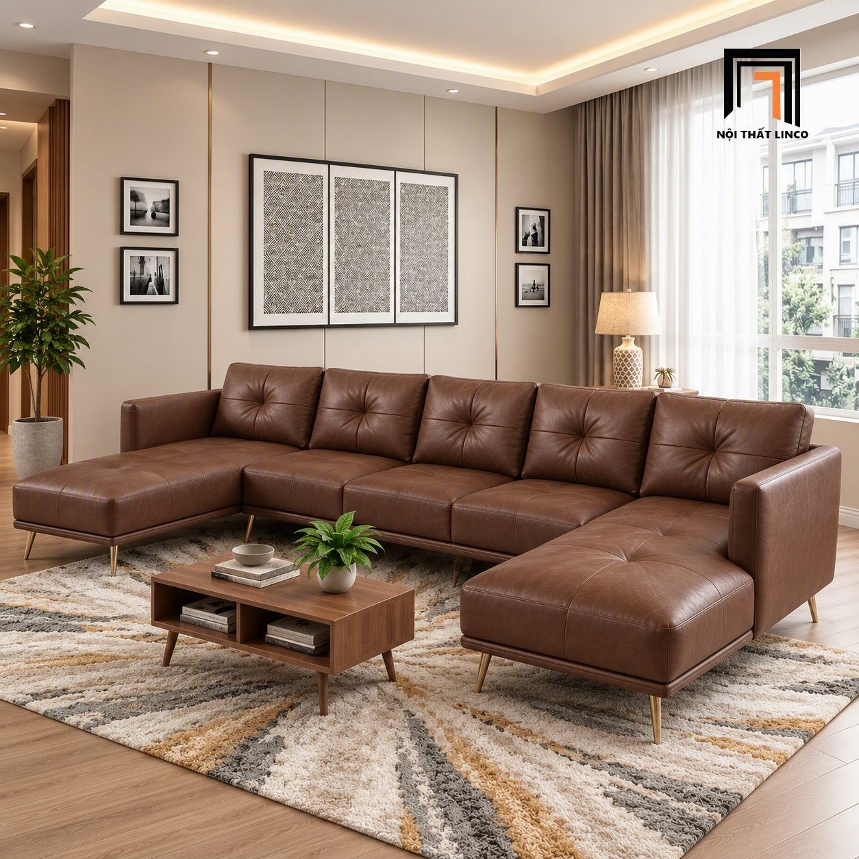  Ghế sofa U UT70 Foia dài 3m1 màu nâu đậm thiết kế tinh tế 