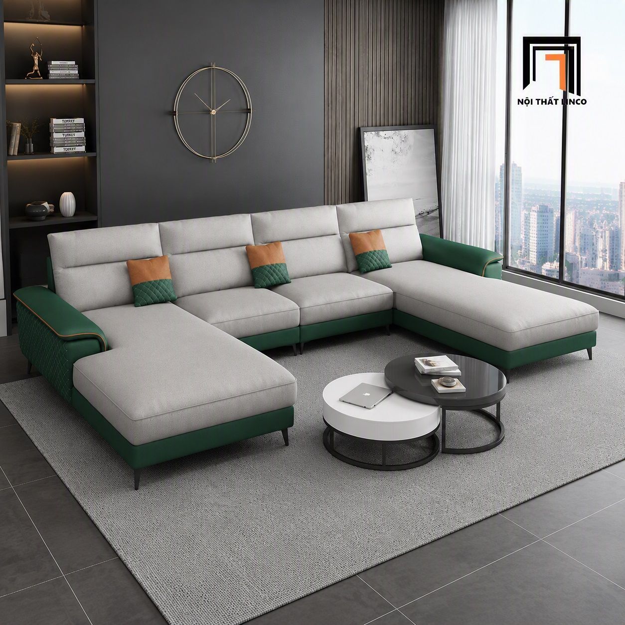  Sofa chữ U da giả UT84 Yangchu 3m1 thiết kế tinh tế 