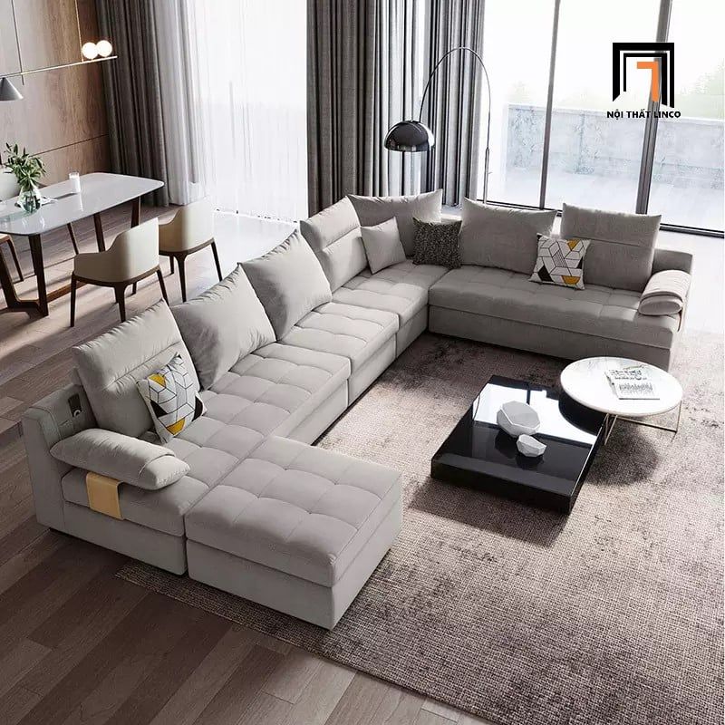  Bộ ghế sofa chữ U vải nỉ 4m x 2m5 x 1m6 UT102 Linsy vải nỉ đẹp 
