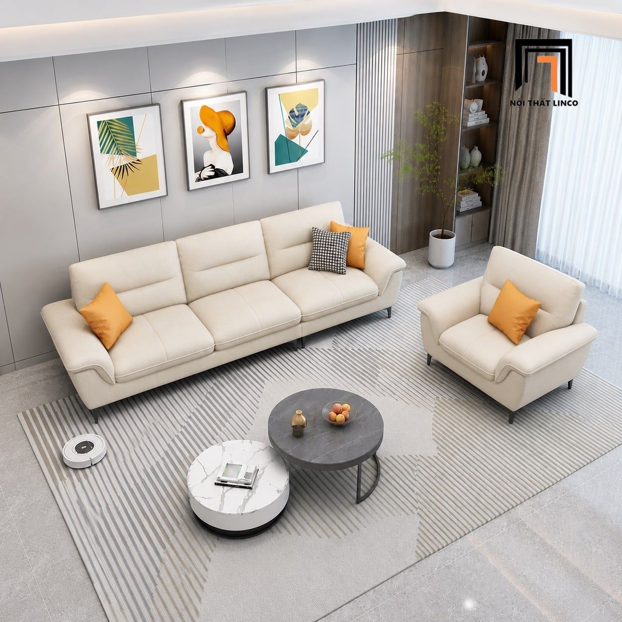  Sofa phòng khách KT174 Solyn màu trắng kem đẹp tinh tế 