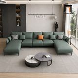  Sofa U xanh lá UT82 Noha dài 3m4 bọc da phong cách hiện đại 
