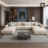  Bộ sofa U vải nhung UT79 Omaha xám tro thiết kế hiện đại 