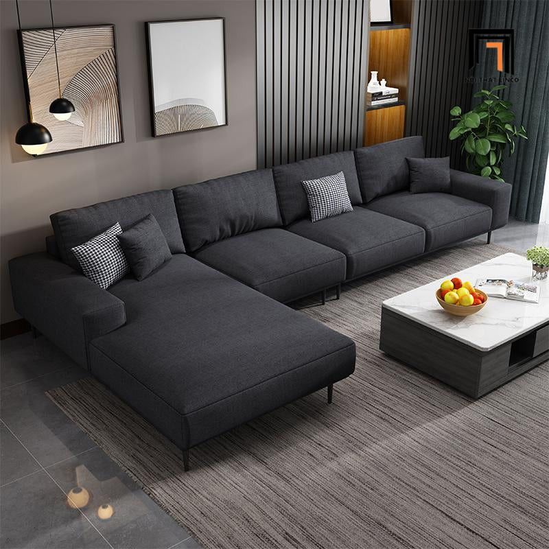  Sofa chữ U UT58 Pesca 3m bọc vải nỉ xám đen giá tốt 