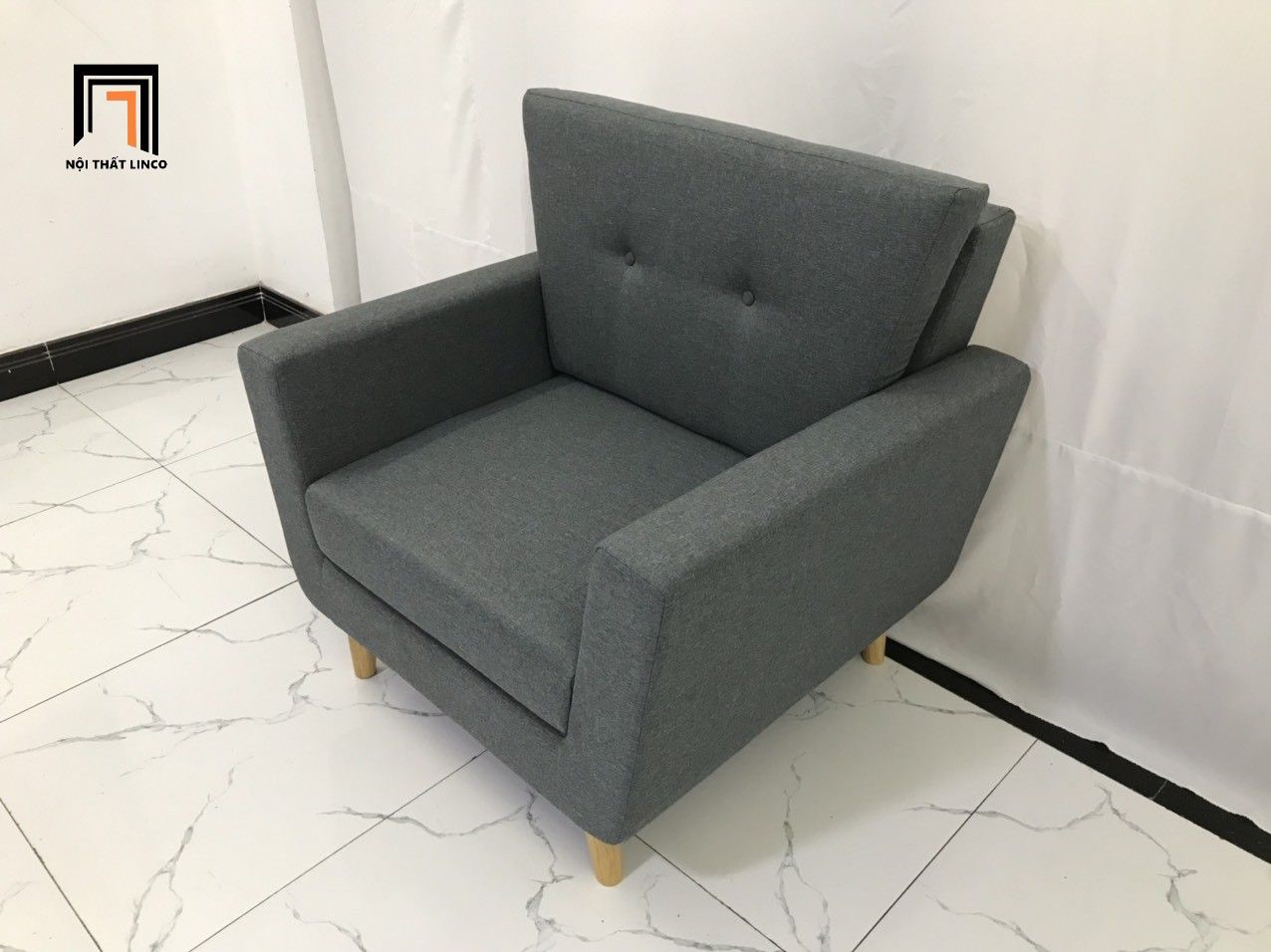  Ghế sofa đơn màu xám lông chuột DL5 Piloc cho văn phòng 