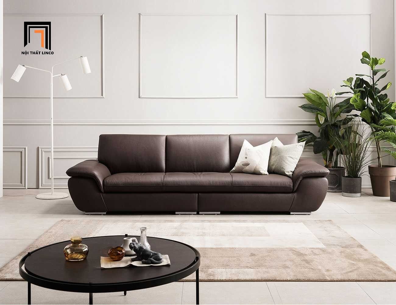  Ghế sofa băng da màu nâu đậm BHQ39 Chore 2m5 sang trọng 