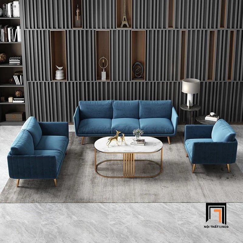  Bộ ghế sofa phòng khách cao cấp KT111 Genlis vải nhung xám 