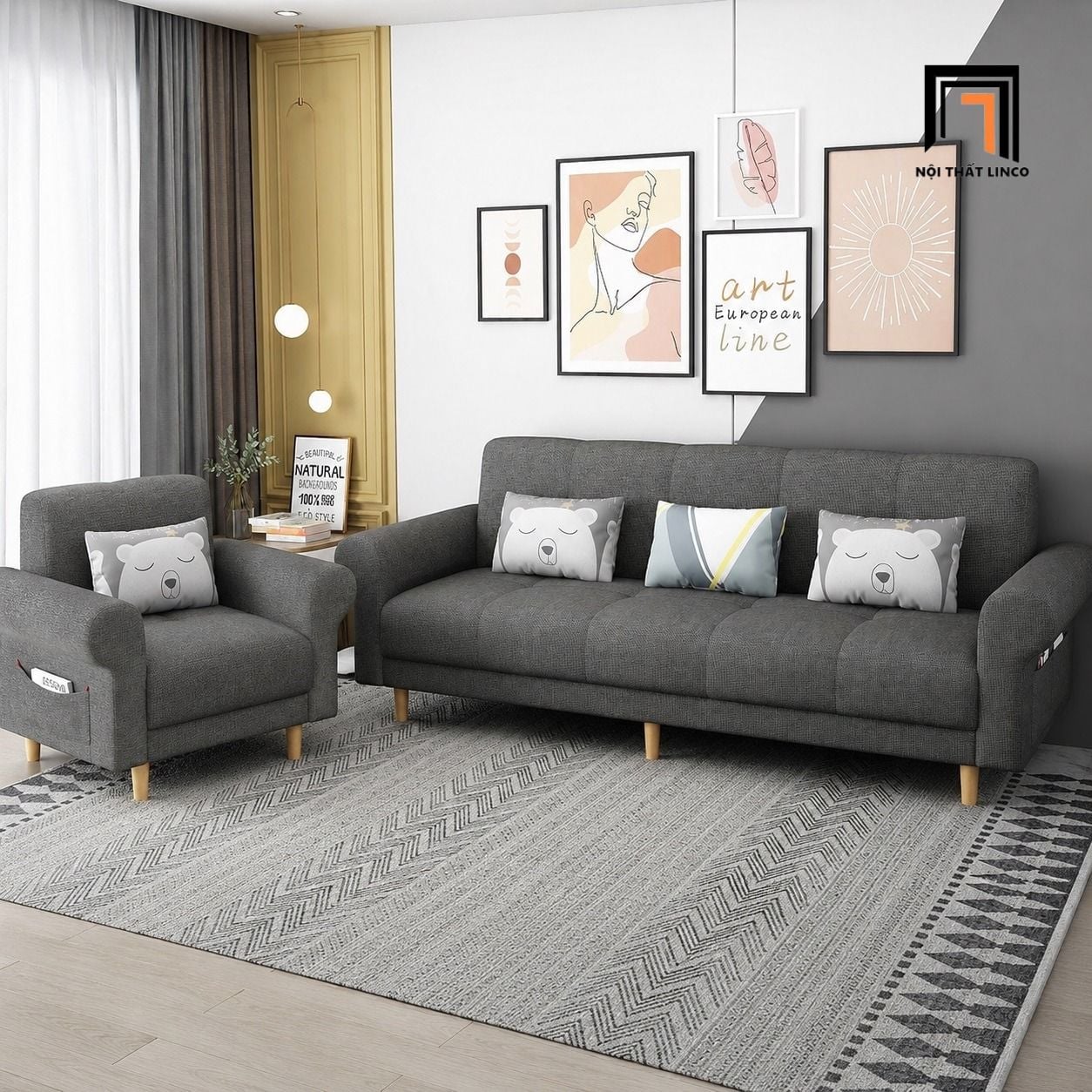  Bộ ghế sofa KT191 Beiro tông be thanh lịch cho căn hộ 