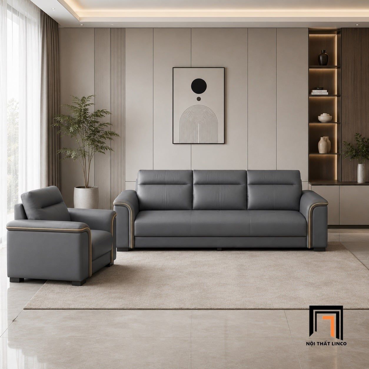  Bộ ghế sofa KT172 Rahan màu xám đậm phong cách hiện đại 