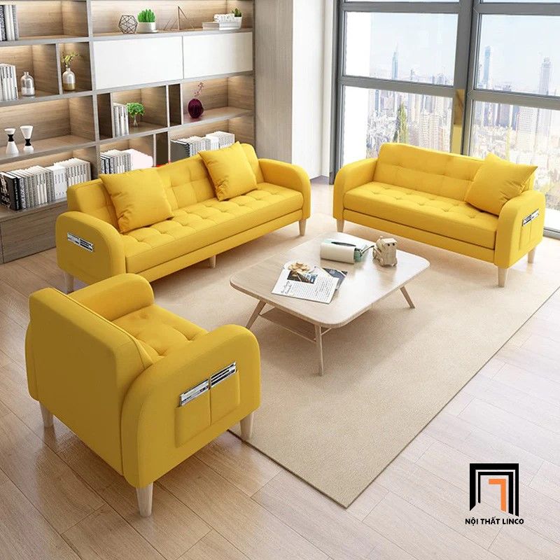  Bộ ghế sofa phòng khách KT107 Leon màu vàng chanh giá rẻ 