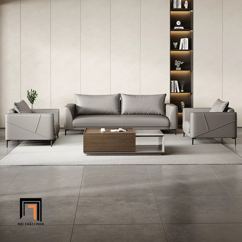  Bộ ghế sofa văn phòng KT164 Piney da chống trầy màu xám 