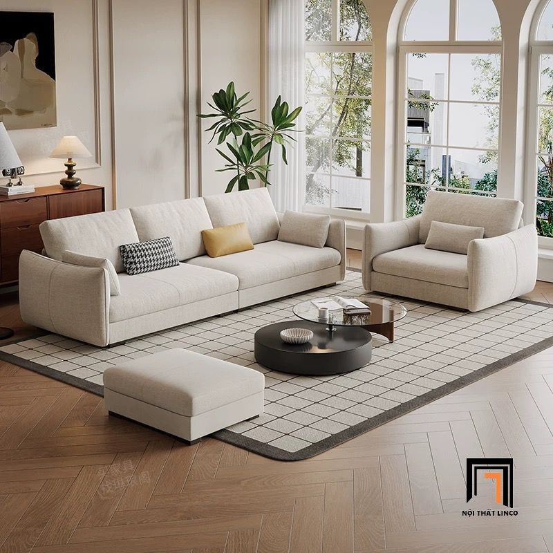  Set 2 ghế sofa phòng khách KT150 Lacon vải nỉ mềm trắng kem 