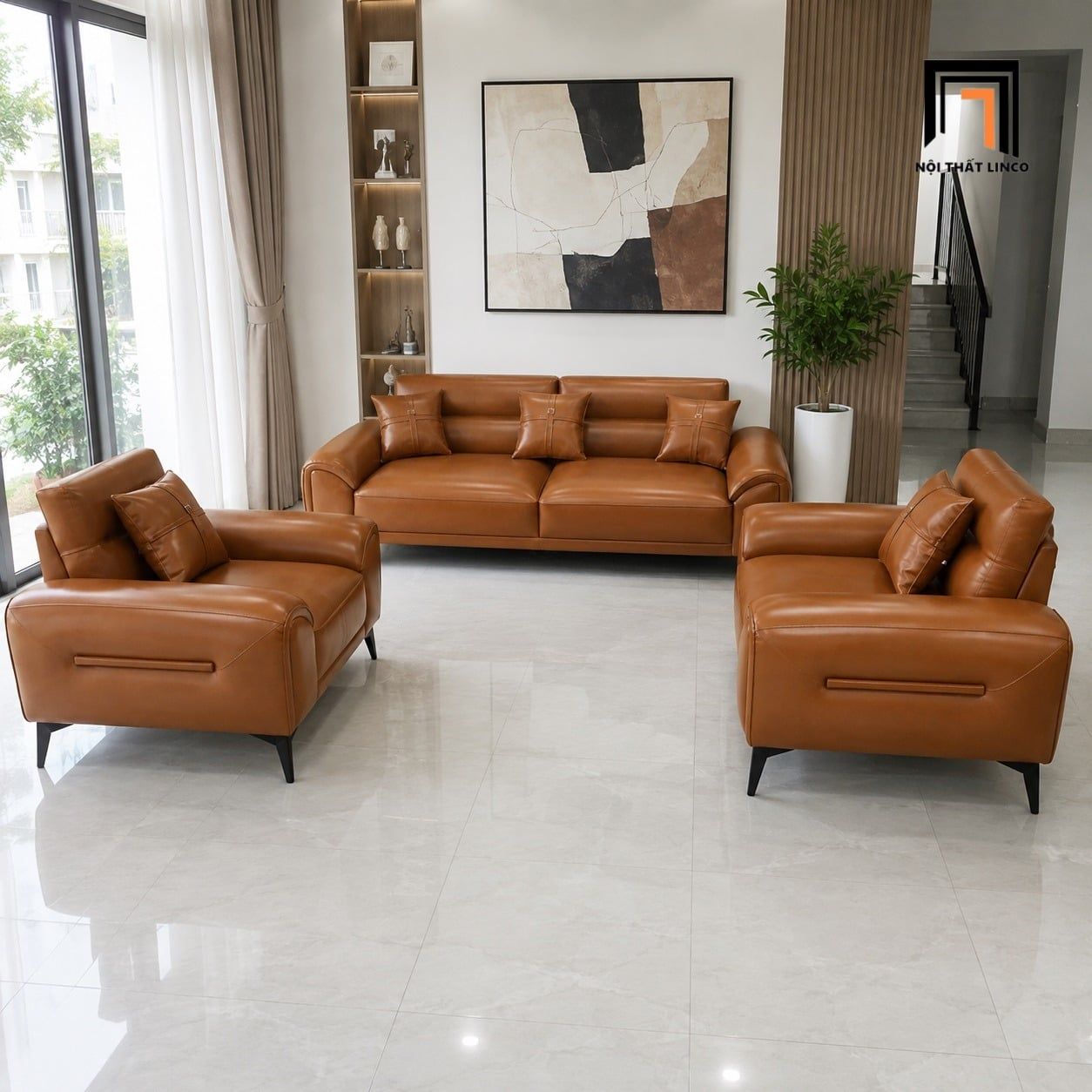  Bộ ghế sofa da bóng KT165 Andore hiện đại cho gia đình 