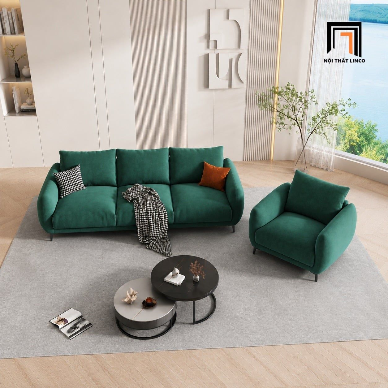 Sofa phòng khách KT173 Sydney màu xanh lá đẹp hiện đại 