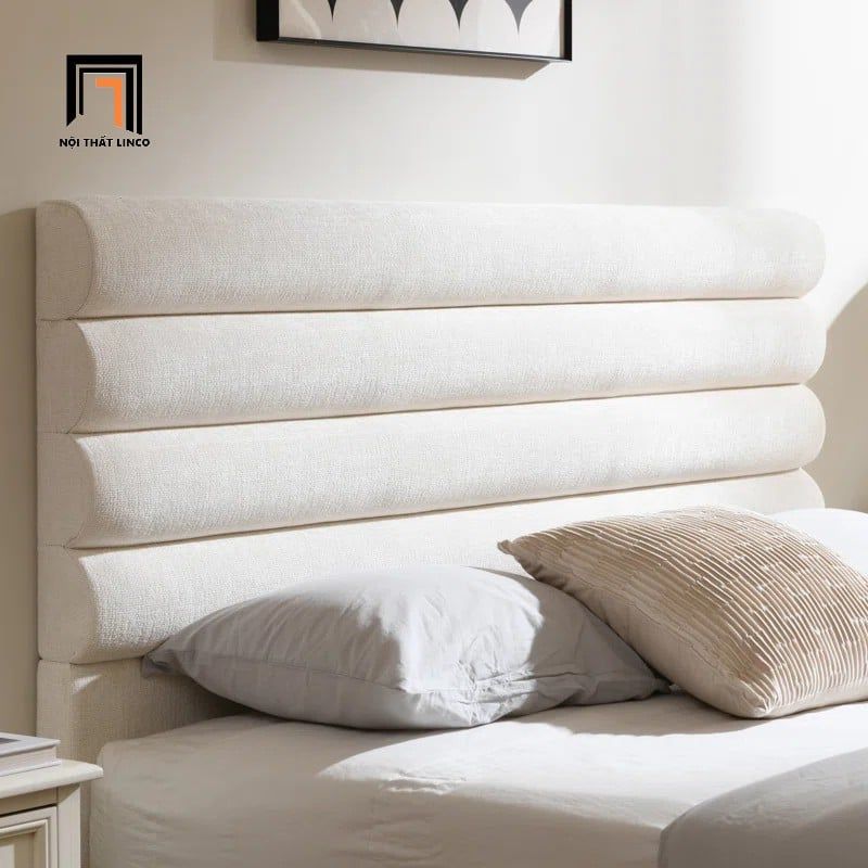  Giường ngủ vải nỉ bố màu be GN113 Peasane bọc nệm mềm đẹp 