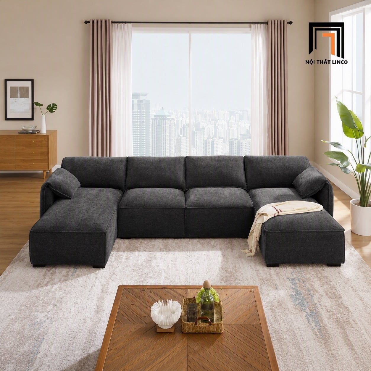  Set ghế sofa U phòng khách thư giãn UT28 Dermott 3m2 giá rẻ 