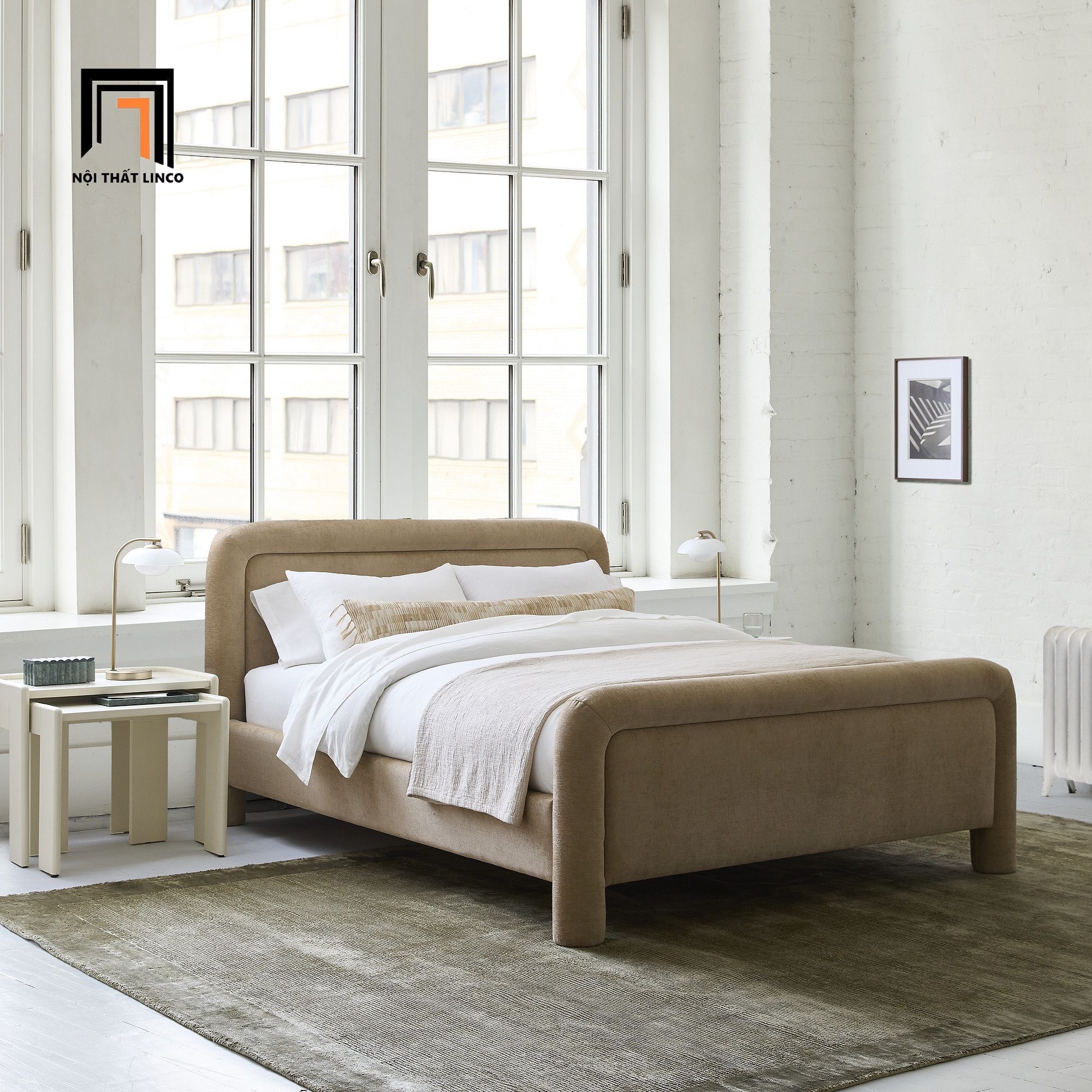  Giường ngủ vải nỉ nhung xám trắng GN125 Latham cho căn hộ 