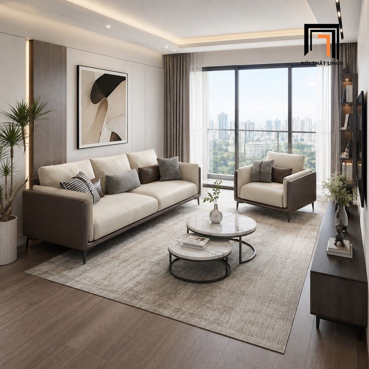  Sofa KT122 Trou bọc da đẹp cho không gian phòng khách 