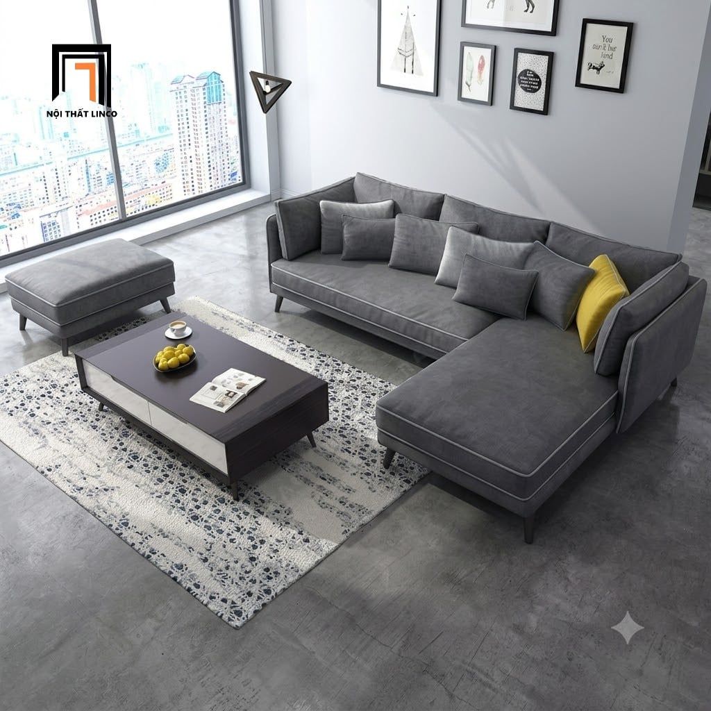  Bộ ghế sofa góc L GT21 Grace 3m1 x 1m6 chạy viền trắng đẹp 