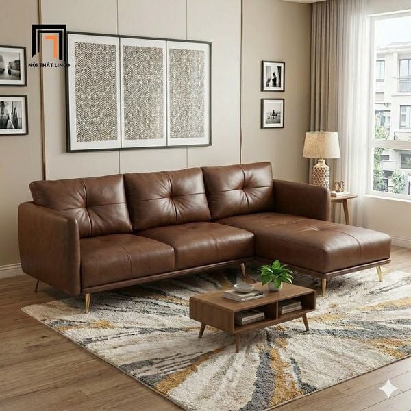 sofa góc da Pu nâu đậm