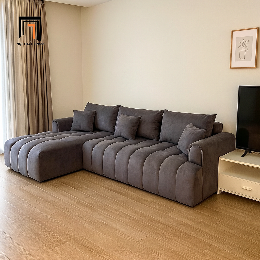  Bộ ghế sofa góc vải nhung 2m5 x 1m6 GT70 Muranso xám đen 