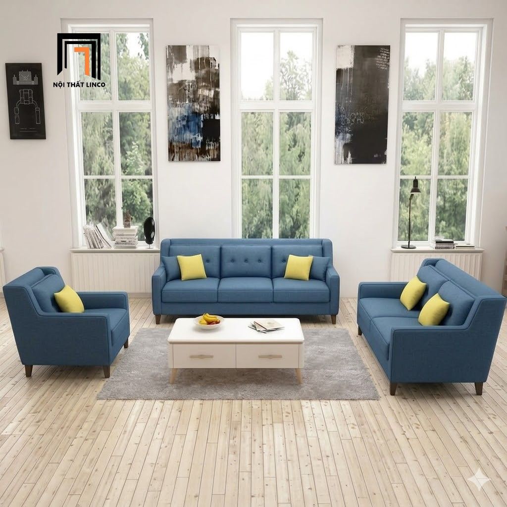  Bộ ghế sofa góc xanh dương GT286 Firmini 3m x 1m6 giá rẻ 
