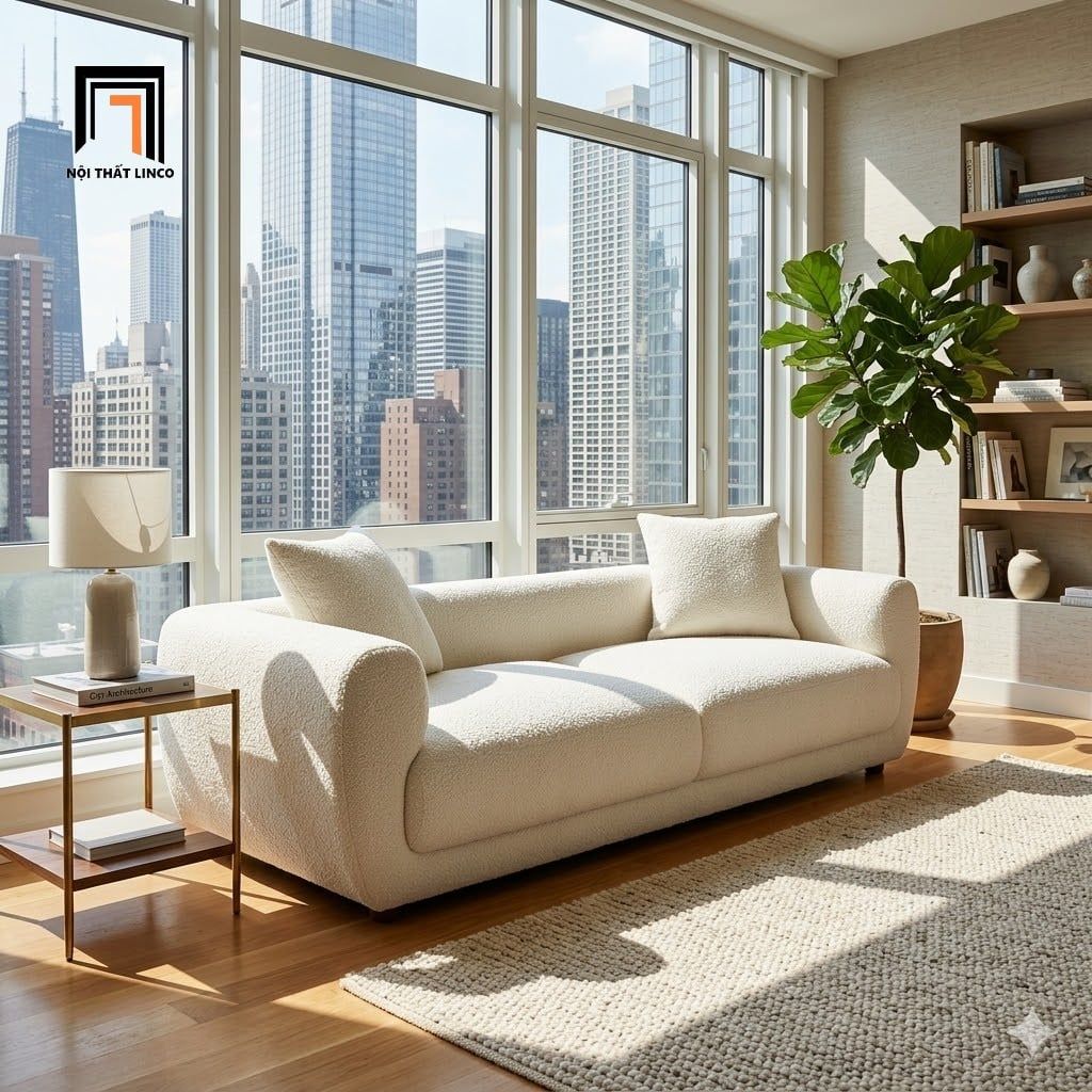  Sofa băng phòng khách vải lông cừu BHQ95 Moreau 2m xinh xắn 