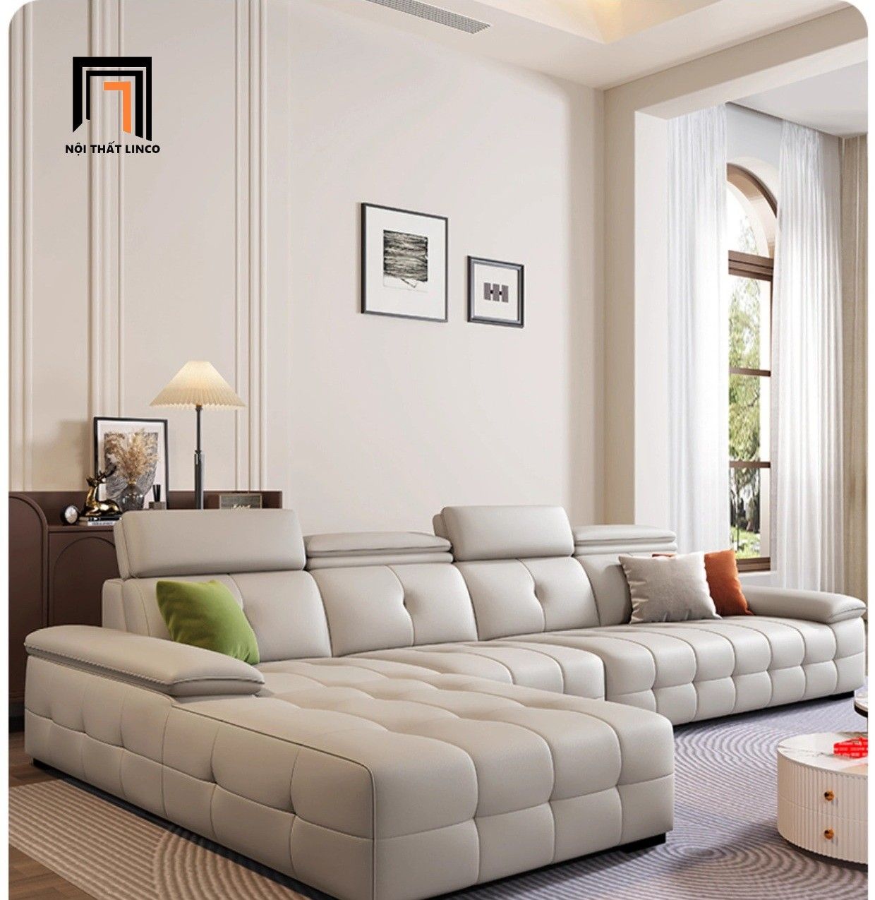  Ghế sofa băng gật gù sang trọng BHQ44 Palo 3m da xám trắng 