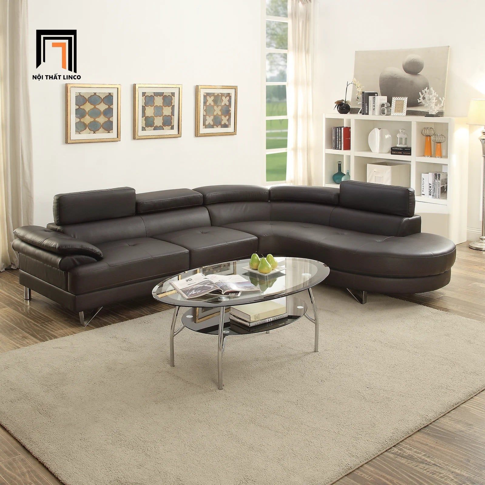  Bộ ghế sofa góc sang trọng GT26 Derang 2m5 x 2m màu nâu đậm 