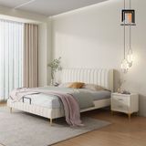  Giường ngủ bọc da giả màu xám trắng GN97 Perrot chân inox 