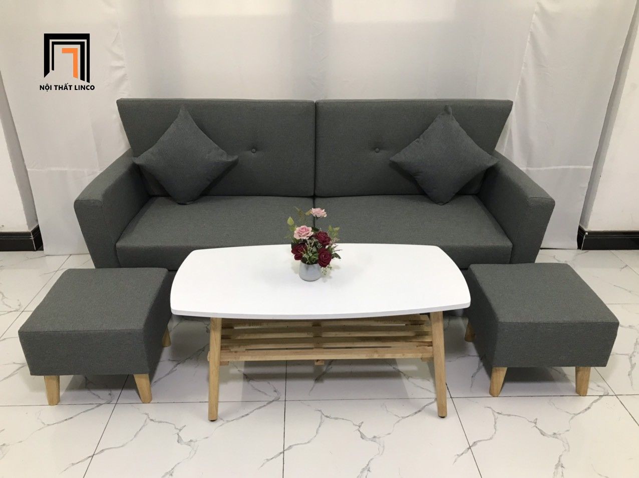  Bộ ghế sofa băng 1m9 giá rẻ BL5 Piloc màu xám đậm vải bố 