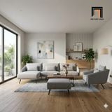  Sofa phòng khách KT156 Convey vải nỉ xám trắng sang trọng 