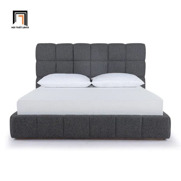 giường, giường ngủ bọc nỉ xám đen