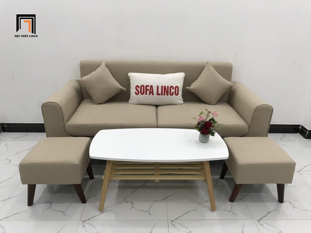  Bộ ghế sofa băng 1m9 BL1 Presa màu trắng kem căn hộ chung cư 