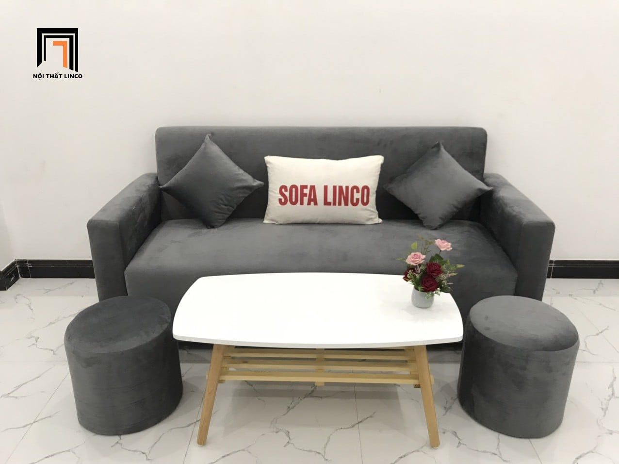  Bộ ghế sofa băng dài 1m9 BL4 Pakita vải nhung màu xám đen 