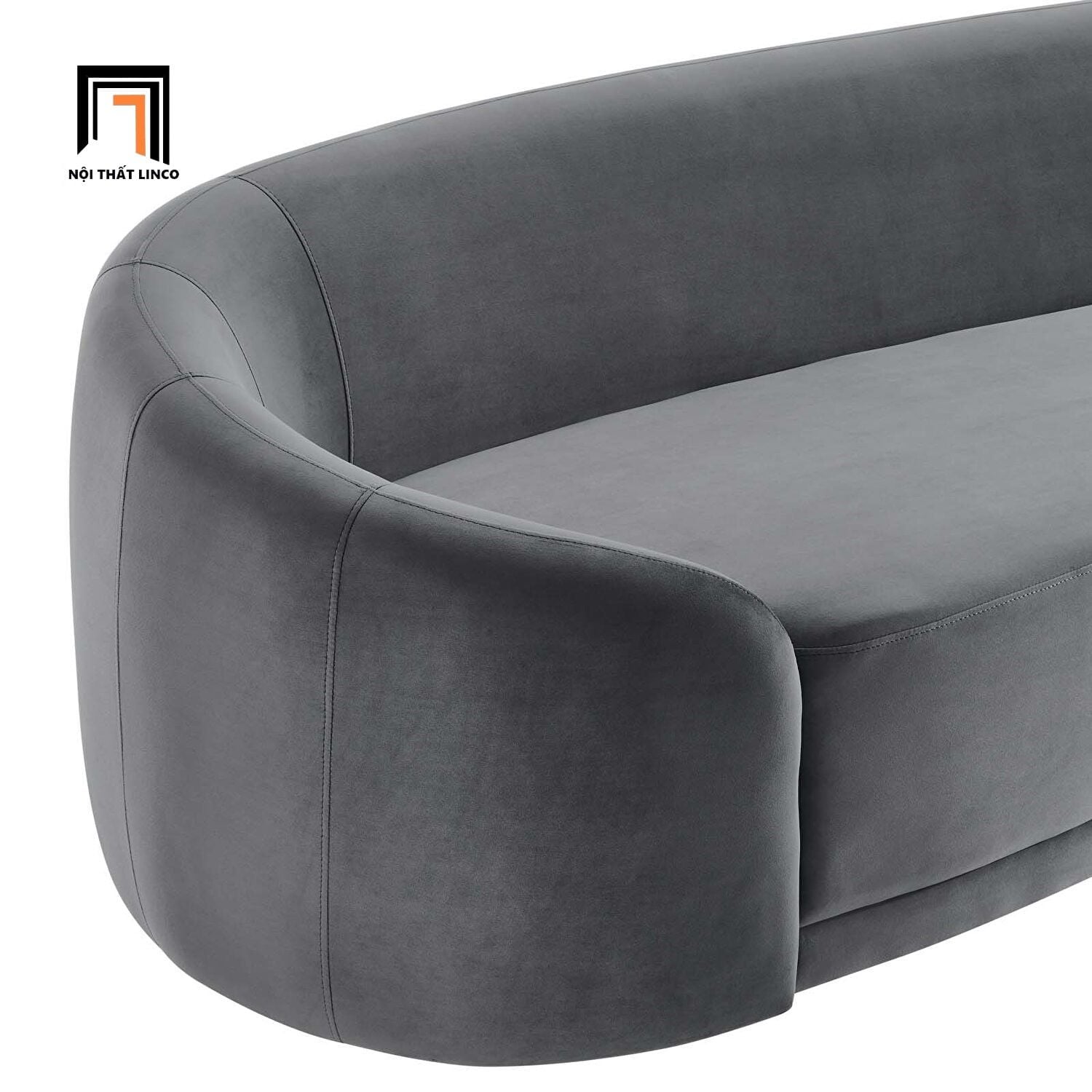  Ghế sofa băng cong vải nhung BT55 Chesterfield 2m2 xám đen 