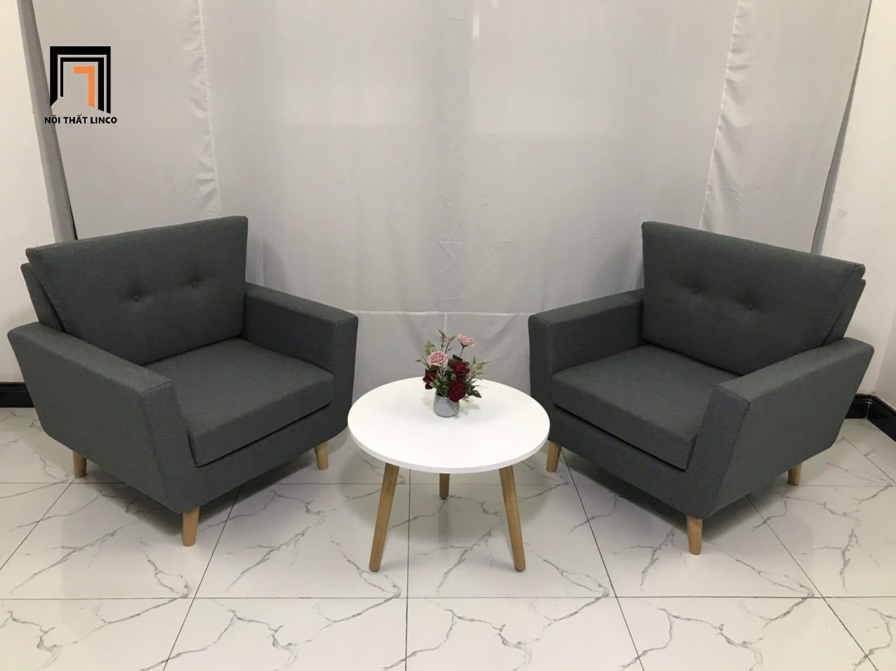  Ghế sofa đơn màu xám lông chuột DL5 Piloc cho văn phòng 