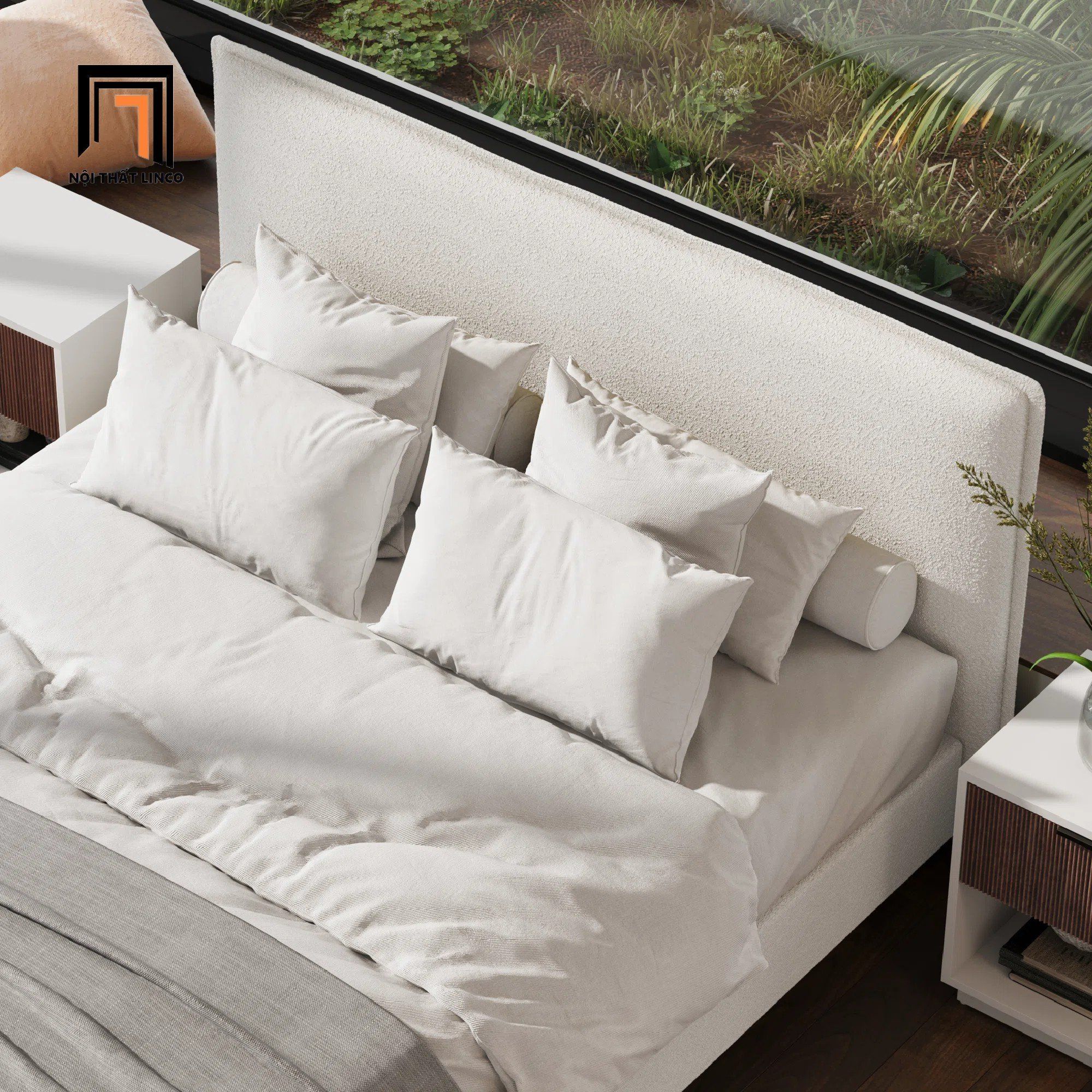  Giường ngủ bọc vải GN112 Bowsmen xám trắng cho chung cư 