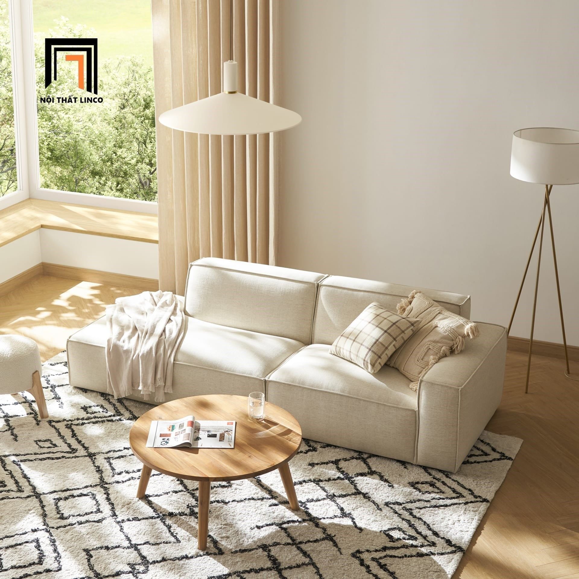 Bộ ghế sofa góc L vải nỉ GT271 Cary 2m5 x 2m phòng khách đẹp 