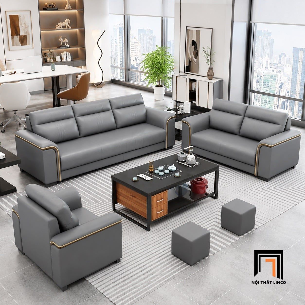  Bộ ghế sofa KT172 Rahan màu xám đậm phong cách hiện đại 