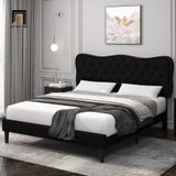  Giường ngủ màu đen vải nhung GN92 Bignell đính nút đồng đẹp 