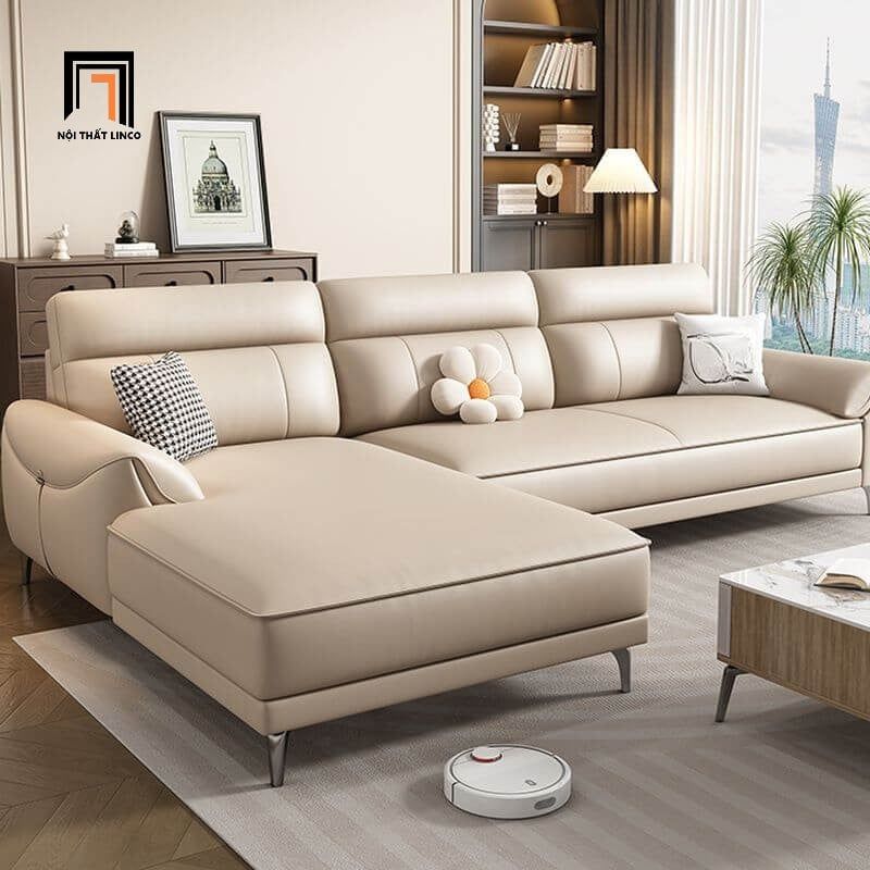  Sofa góc da công nghiệp GT273 Tazrou 2m4 x 1m6 da trắng kem 