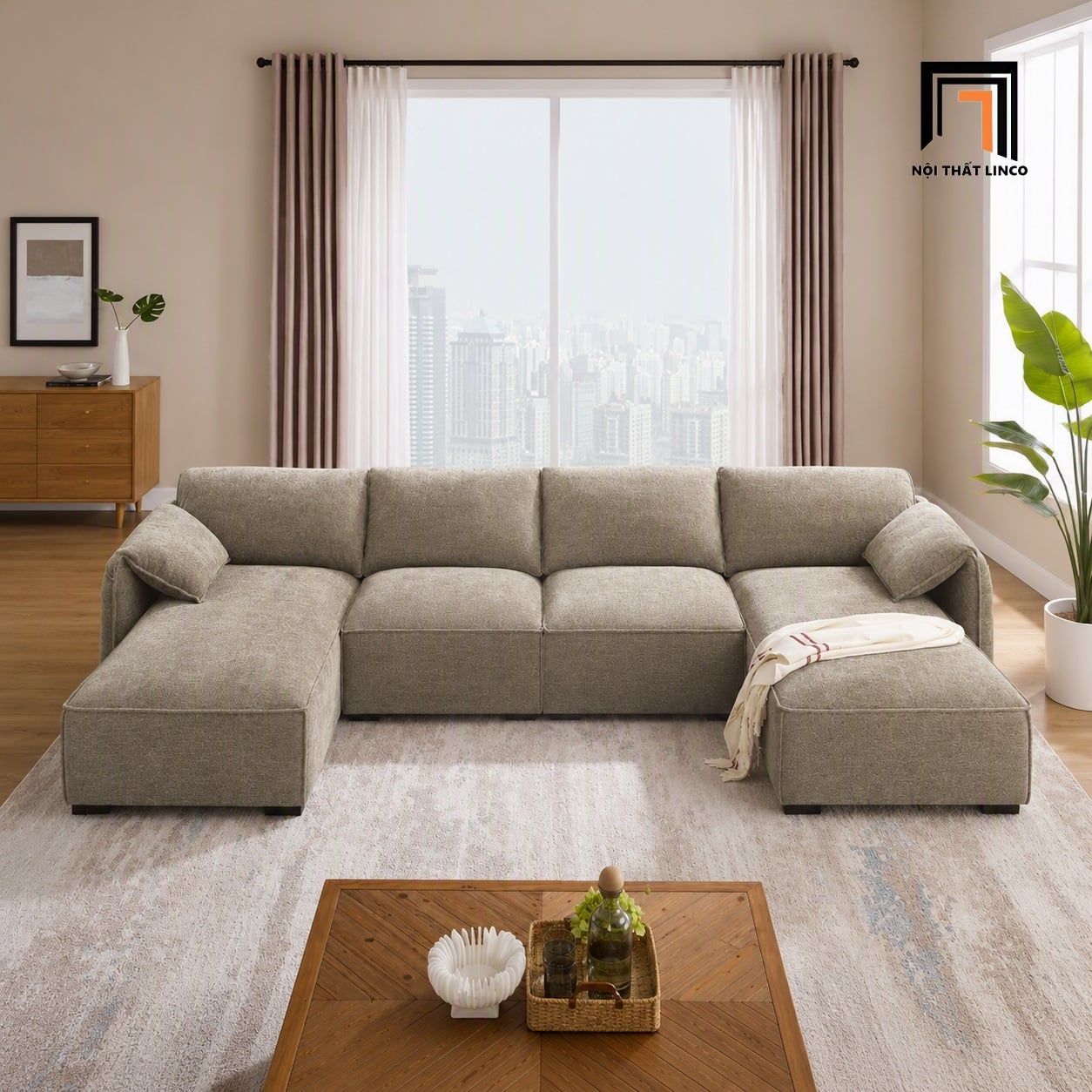  Set ghế sofa U phòng khách thư giãn UT28 Dermott 3m2 giá rẻ 