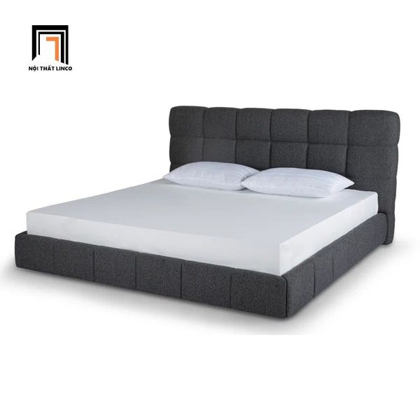 giường, giường ngủ bọc nỉ xám đen