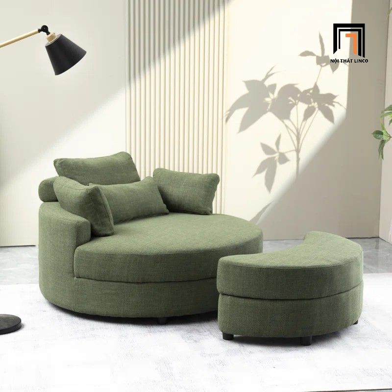  Ghế sofa đơn tròn thư giãn DT91 Daniela màu xanh lá vải nỉ bố 